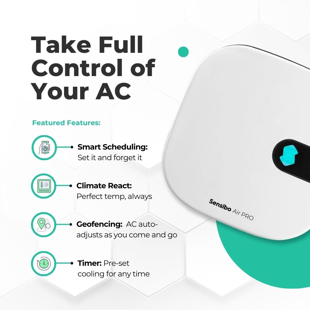 Sensibo Air Pro Controlador Inteligente para Aire Acondicionado y Sensor de Calidad del Aire Google, Alexa, Siri, Apple HomeKit