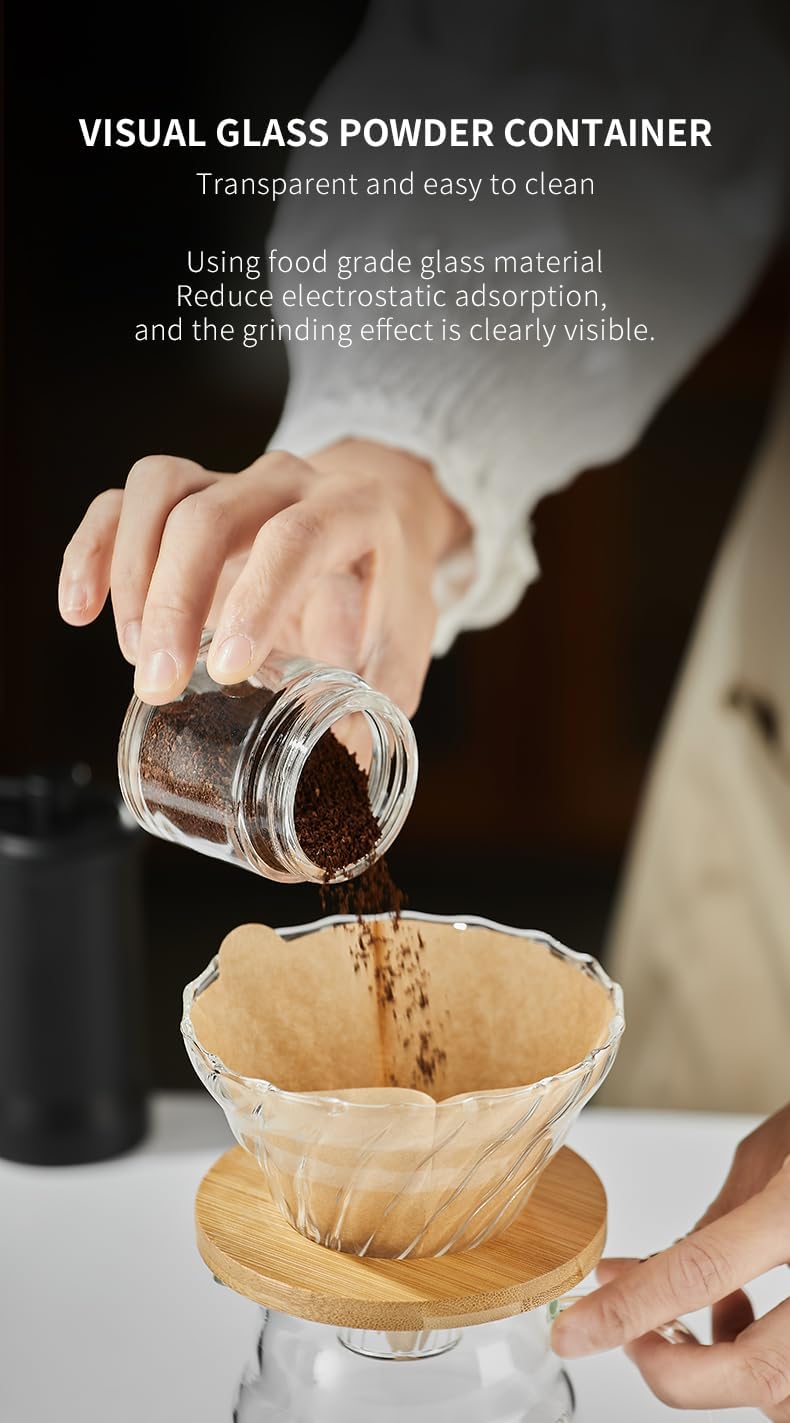 Molino de café manual externo y ajustable.