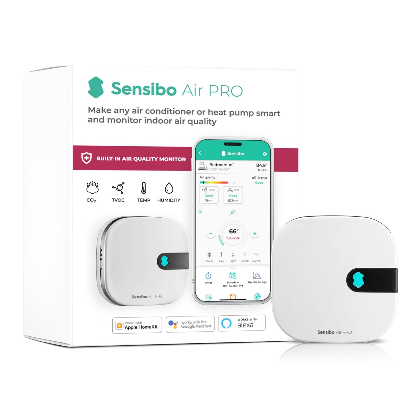 Sensibo Air Pro Controlador Inteligente para Aire Acondicionado y Sensor de Calidad del Aire Google, Alexa, Siri, Apple HomeKit