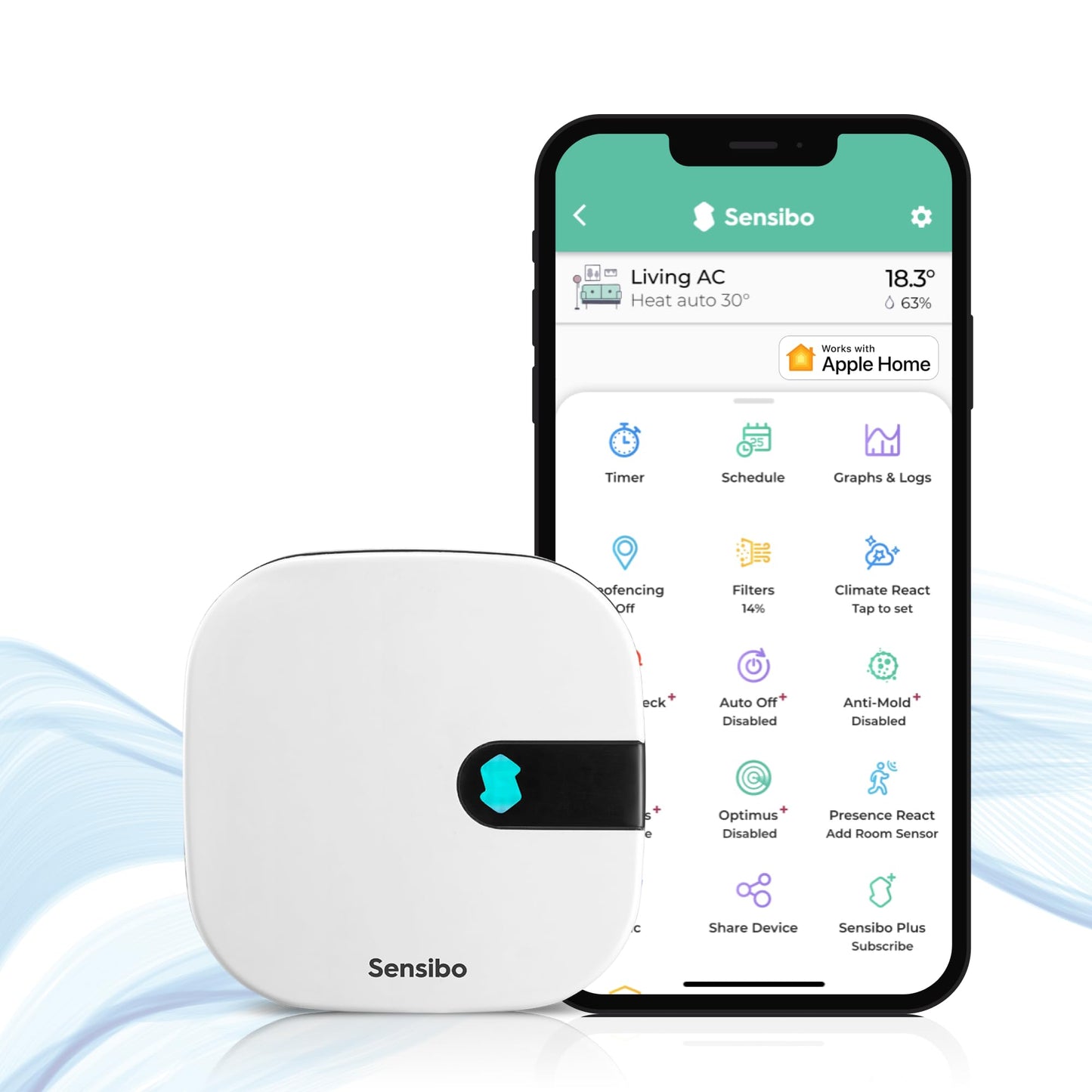 Sensibo Air Pro Controlador Inteligente para Aire Acondicionado y Sensor de Calidad del Aire Google, Alexa, Siri, Apple HomeKit