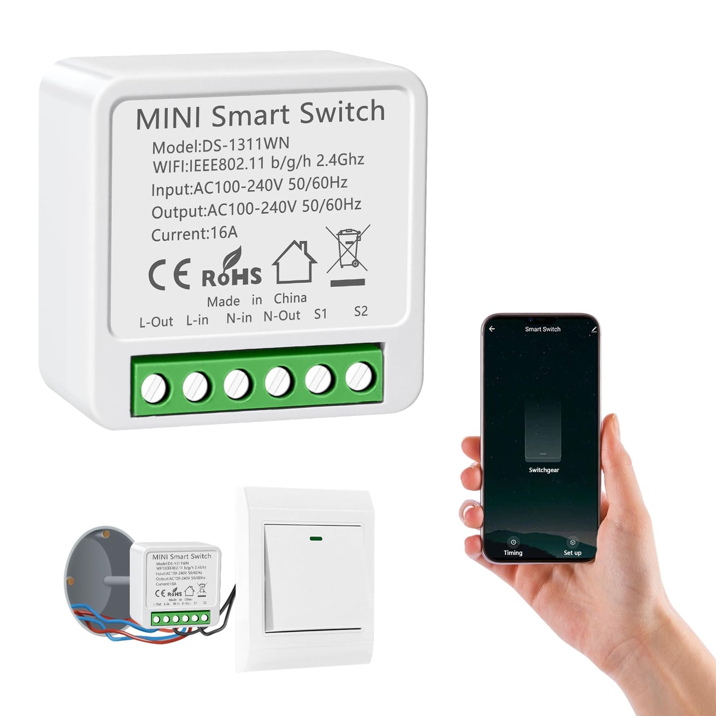 4PC Interruptor de Luz Inteligente WIFI, Interruptore Inteligente, Smart Switch,Interruptori Inteligente Compatible con Alexa,Tuya y Smart Life,Interruptori WIFI, Interruptor Alexa