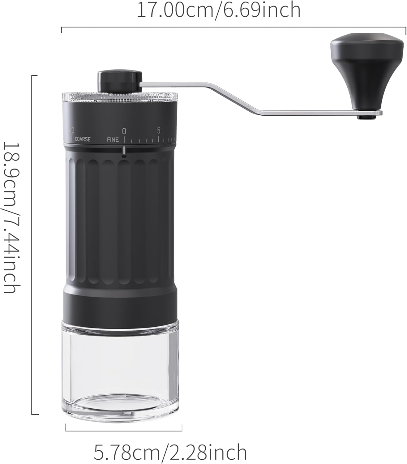Molino de café manual externo y ajustable.