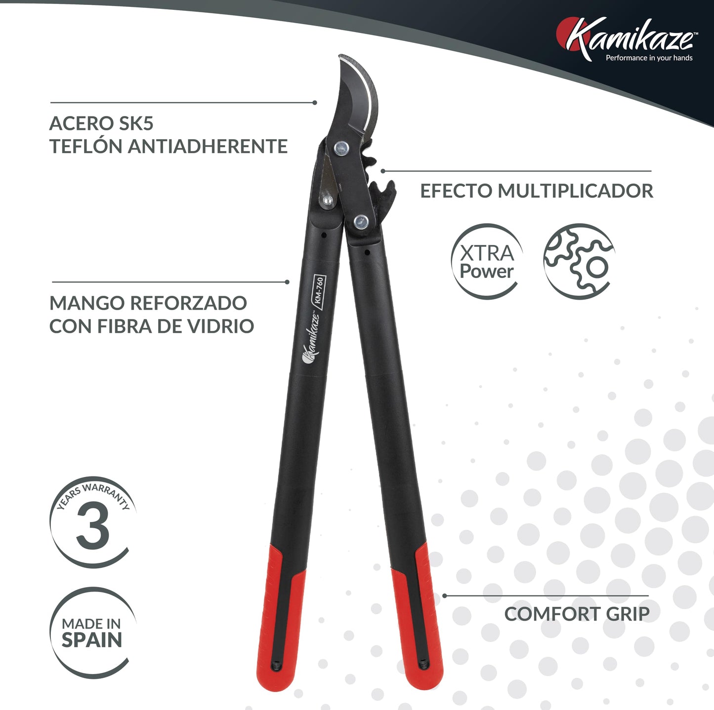 KAMIKAZE KM760 Tijera de Dos manos para Poda de Arboles.