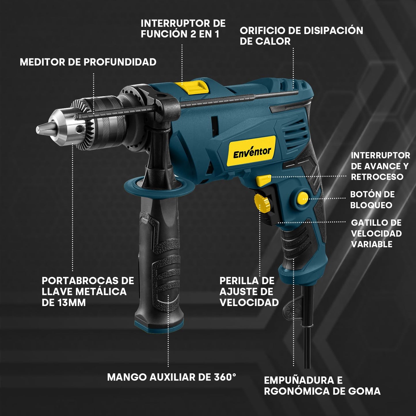 Enventor Taladro Percutor con Cable 900W.