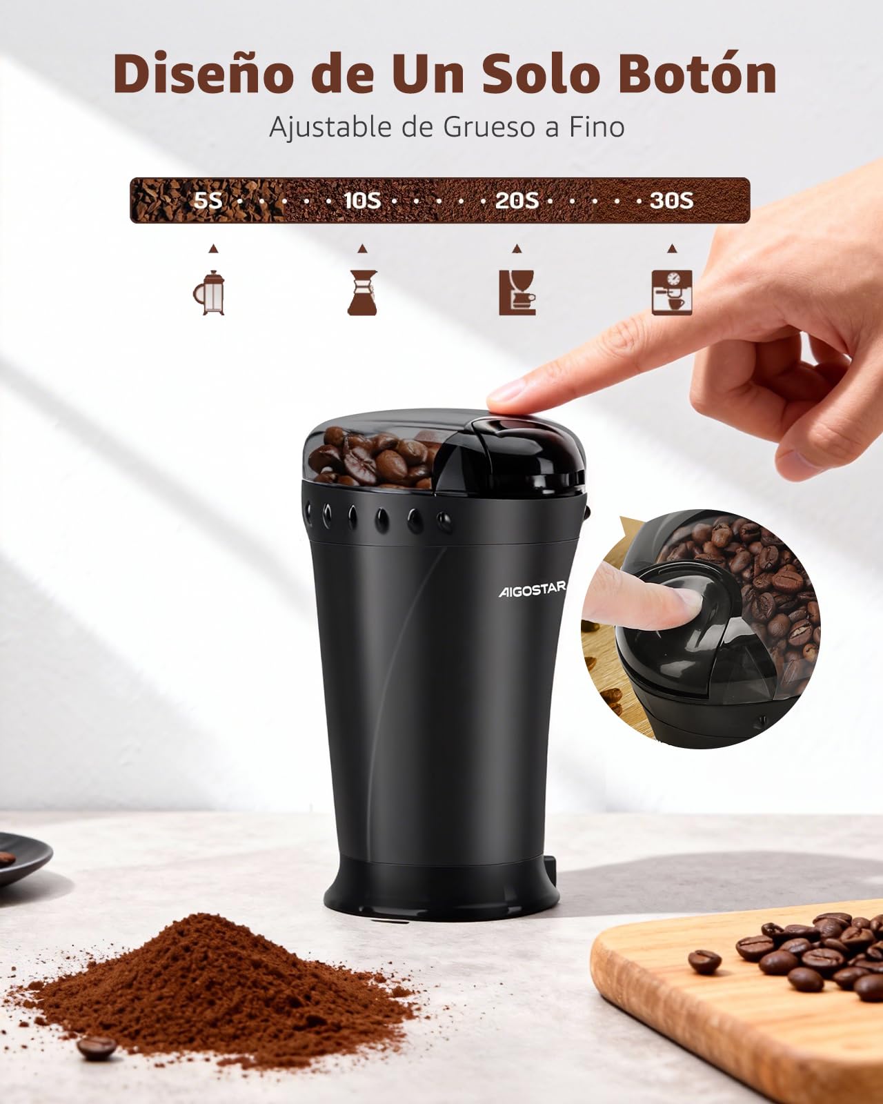 Aigostar Molinillo Cafe Electrico con Cuchillas Acero Inoxidable.