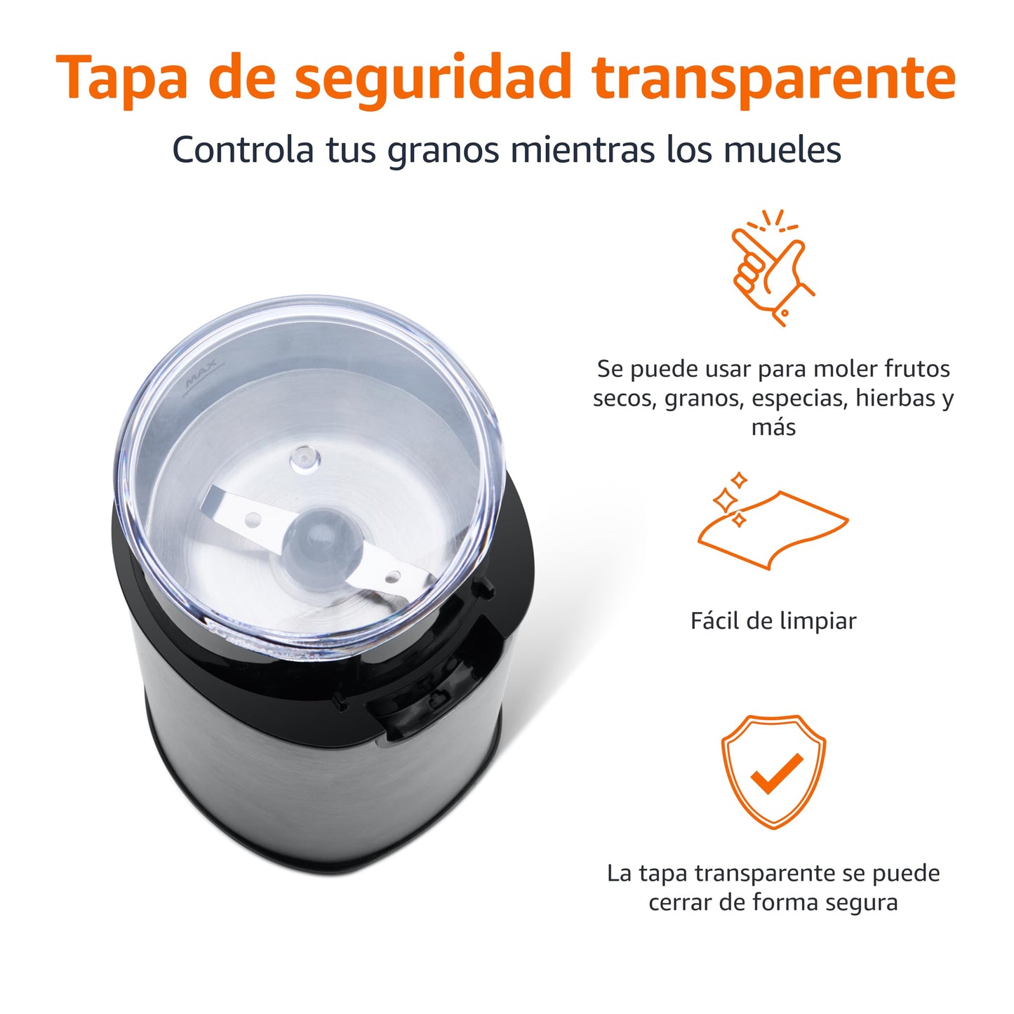 Amazon Basics Molinillo de café eléctrico, negro