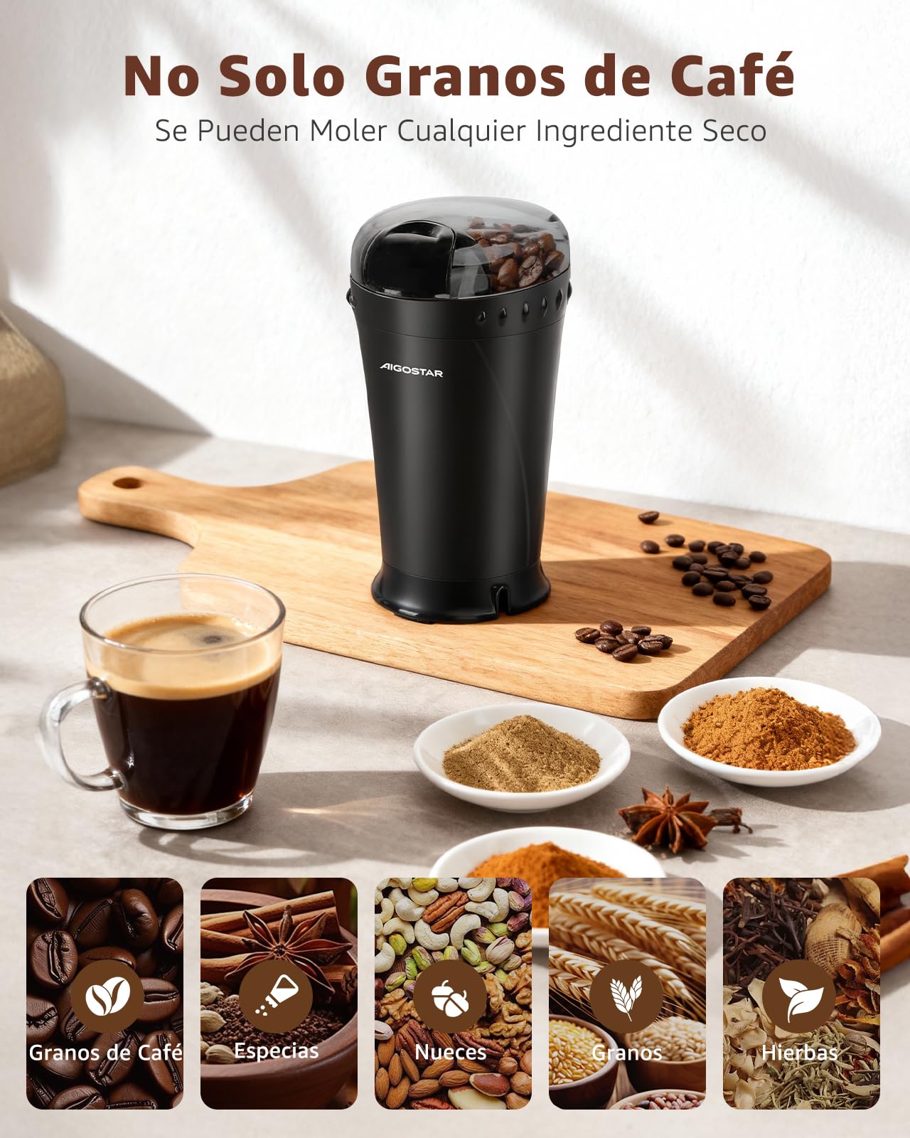 Aigostar Molinillo Cafe Electrico con Cuchillas Acero Inoxidable.