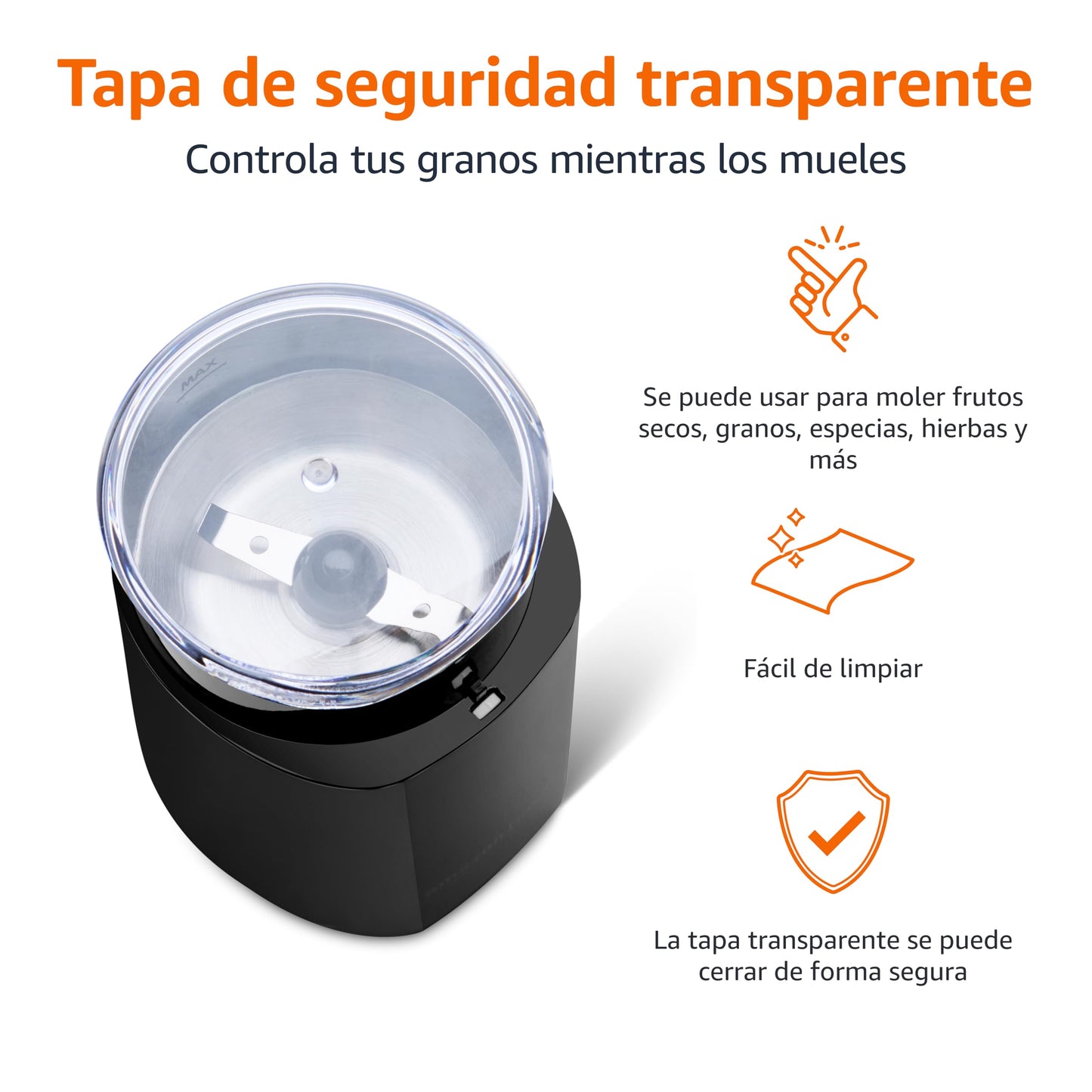 Amazon Basics Molinillo de café eléctrico, negro