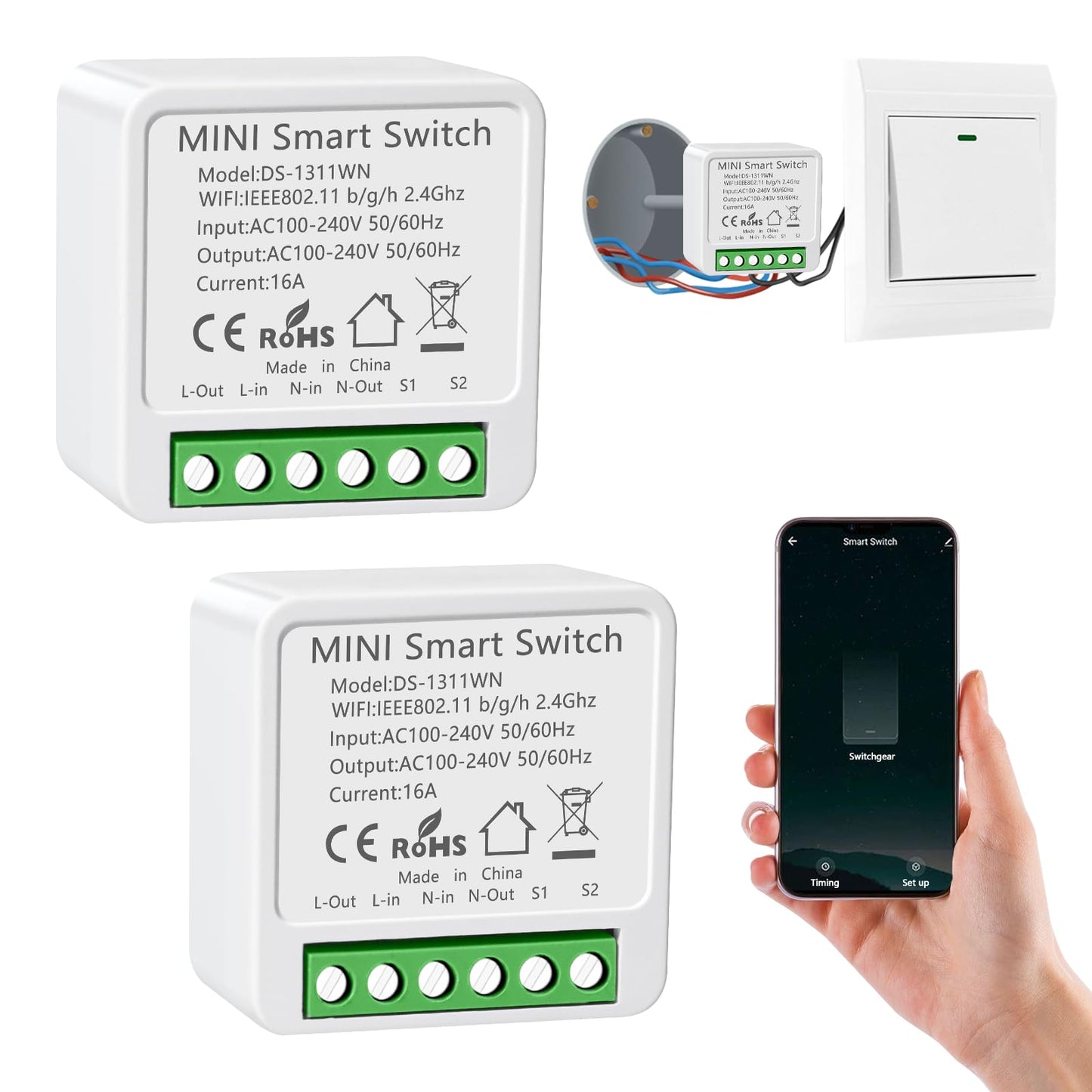 4PC Interruptor de Luz Inteligente WIFI, Interruptore Inteligente, Smart Switch,Interruptori Inteligente Compatible con Alexa,Tuya y Smart Life,Interruptori WIFI, Interruptor Alexa