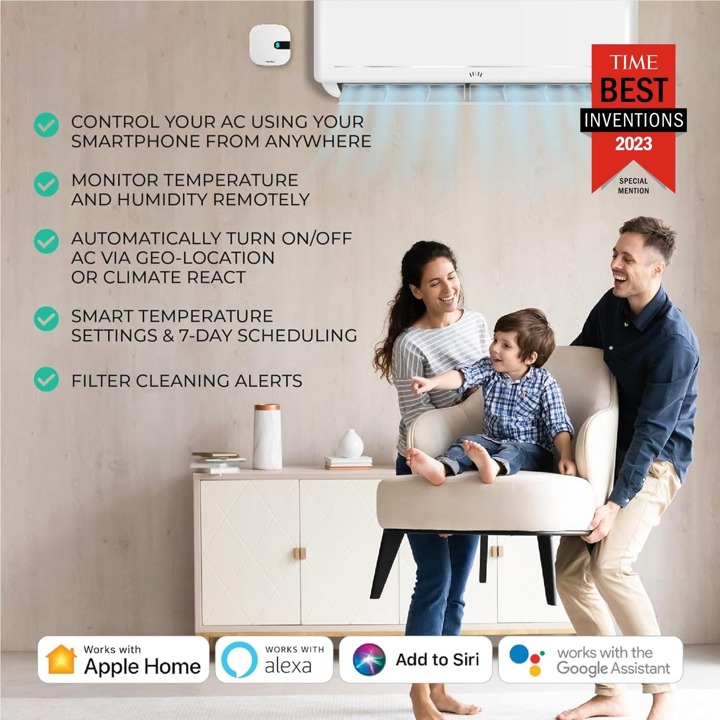 Sensibo Air Pro Controlador Inteligente para Aire Acondicionado y Sensor de Calidad del Aire Google, Alexa, Siri, Apple HomeKit