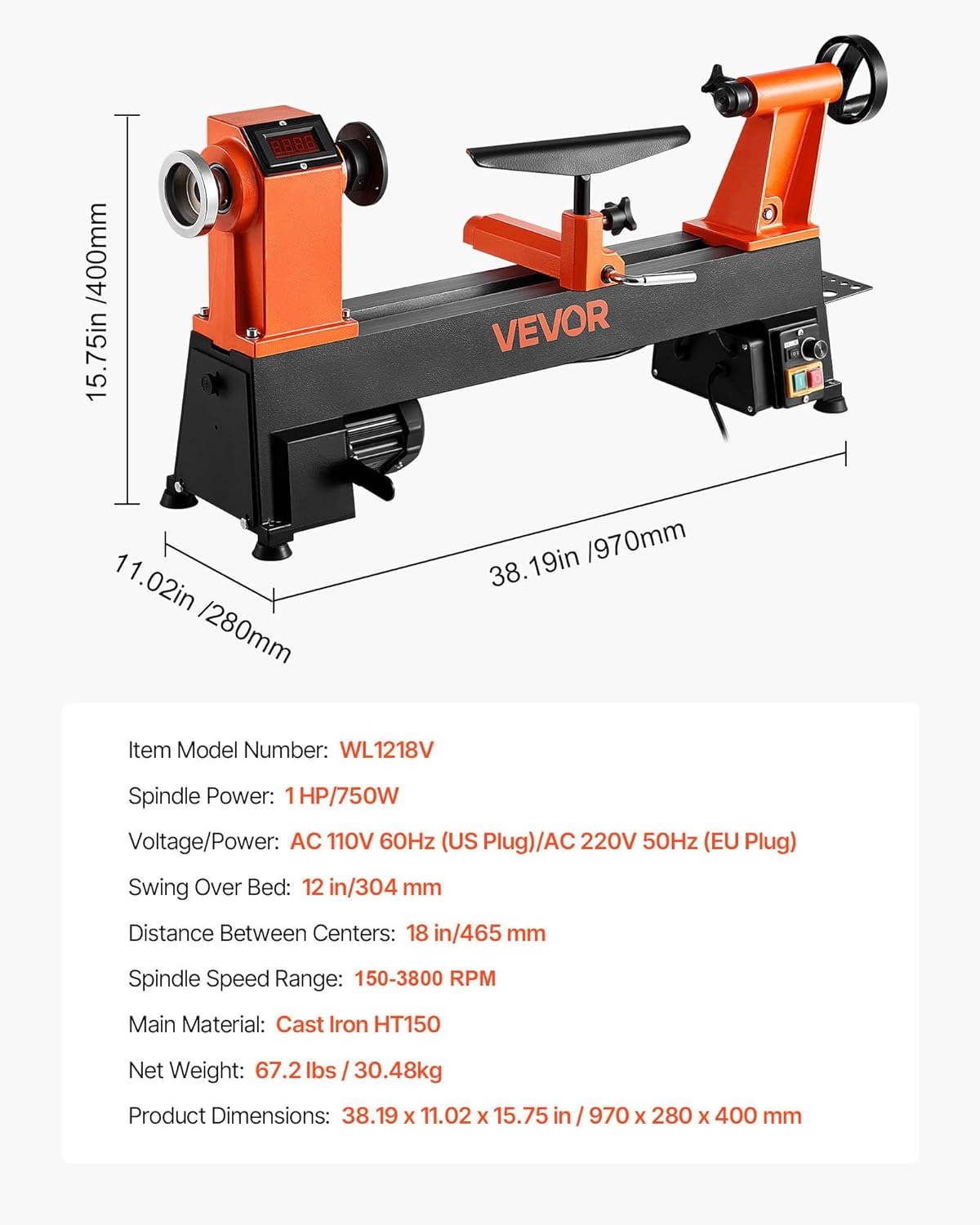 VEVOR 750 W Torno de Sobremesa