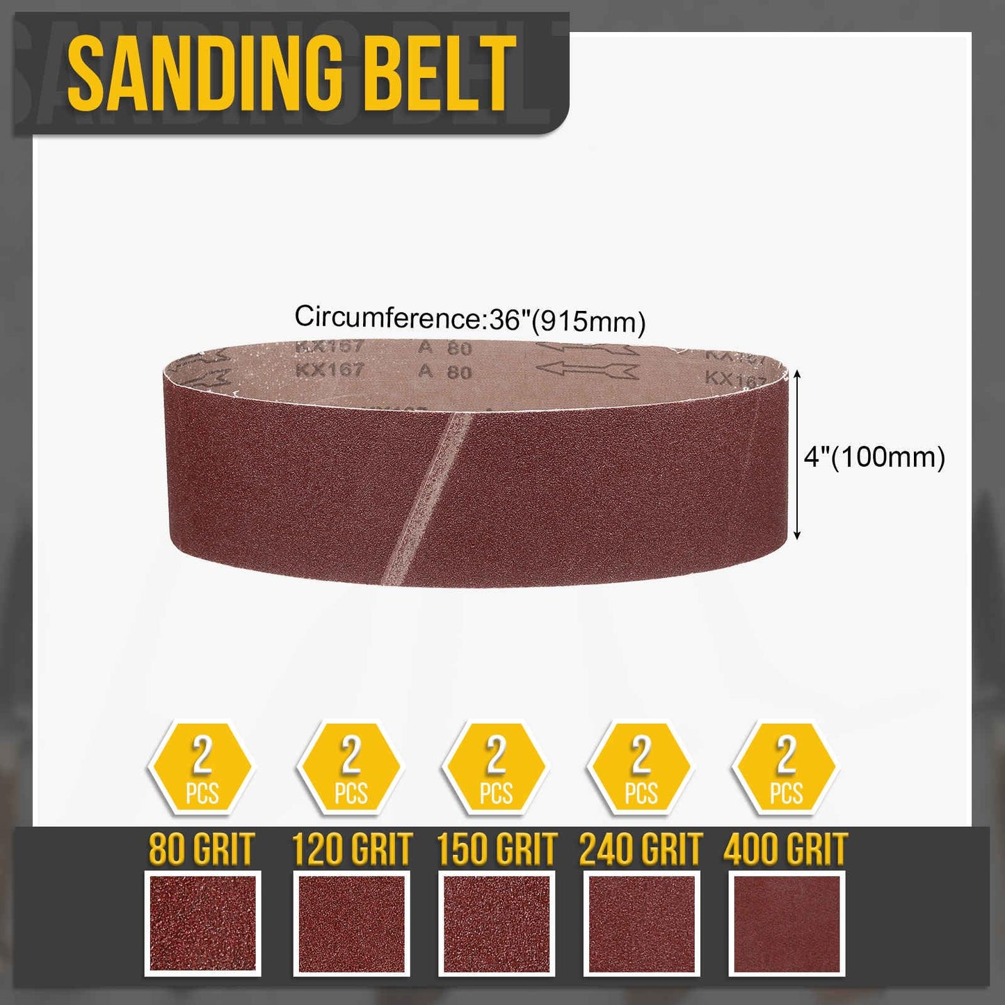 Bandas de Lija 915 x 50mm, Bandas Abrasiva de Alumina, 60/80/120/240/400 Granos para Lijadora de Banda, Herramienta para Tallar Cuchillos, Metalurgia, Madera, 5 Pcs