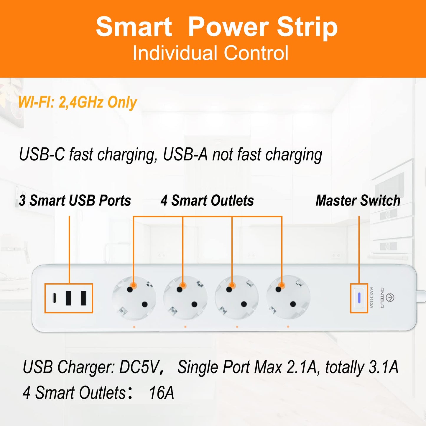 ANTELA Enchufe Inteligente WiFi 16A 3680W  Compatible con Alexa y Google Home.