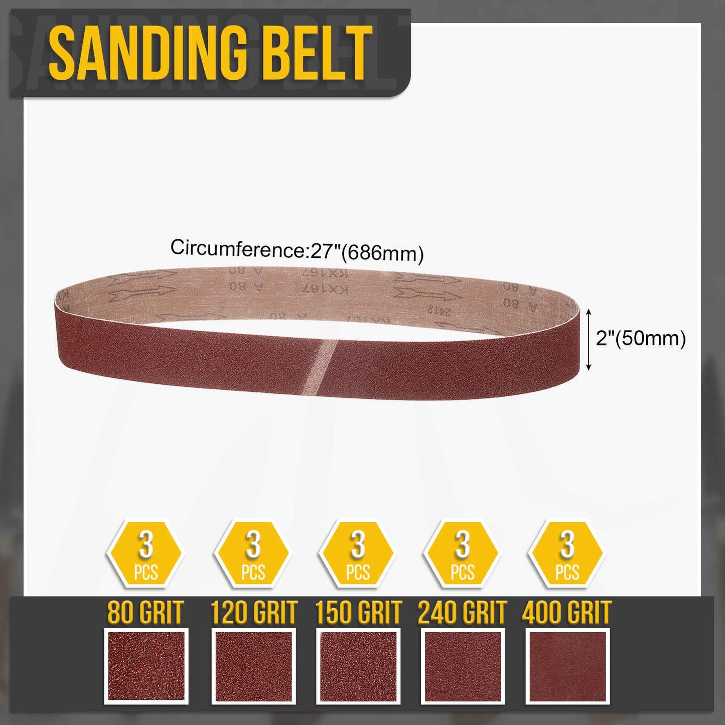 Bandas de Lija 915 x 50mm, Bandas Abrasiva de Alumina, 60/80/120/240/400 Granos para Lijadora de Banda, Herramienta para Tallar Cuchillos, Metalurgia, Madera, 5 Pcs