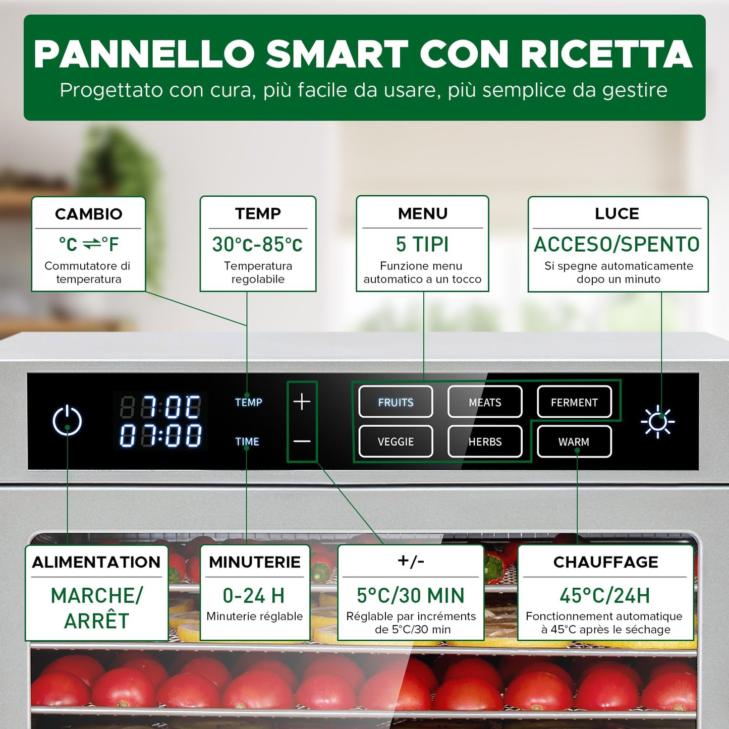 Kwasyo Deshidratador de Alimentos Acero Inoxidable 12 Bandejas.