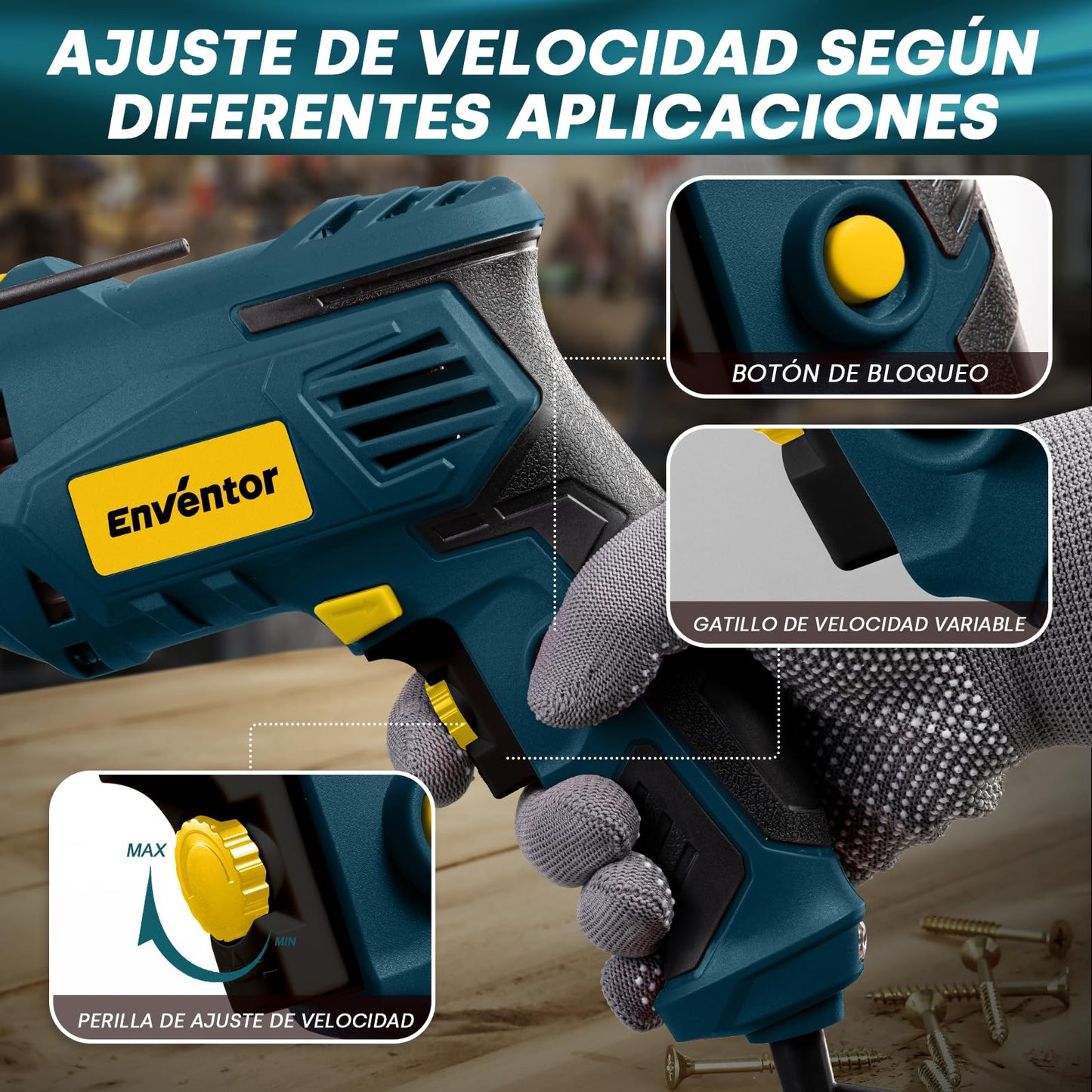 Enventor Taladro Percutor con Cable 900W.