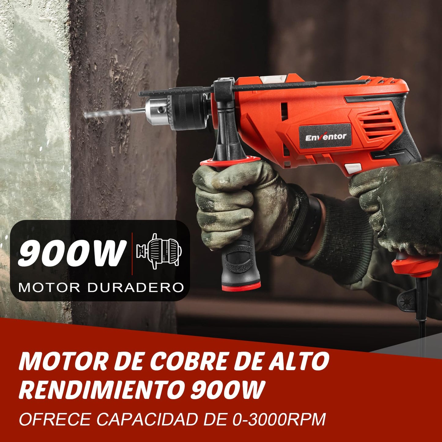 Enventor Taladro Percutor con Cable 900W.