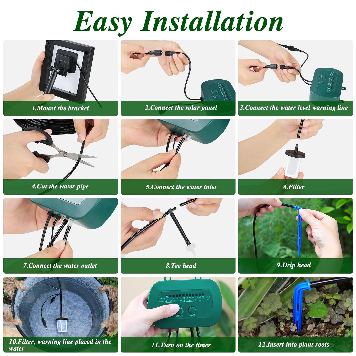 Sistema de Riego Solar para Jardín con 15 Micro Cabezales de Goteo.