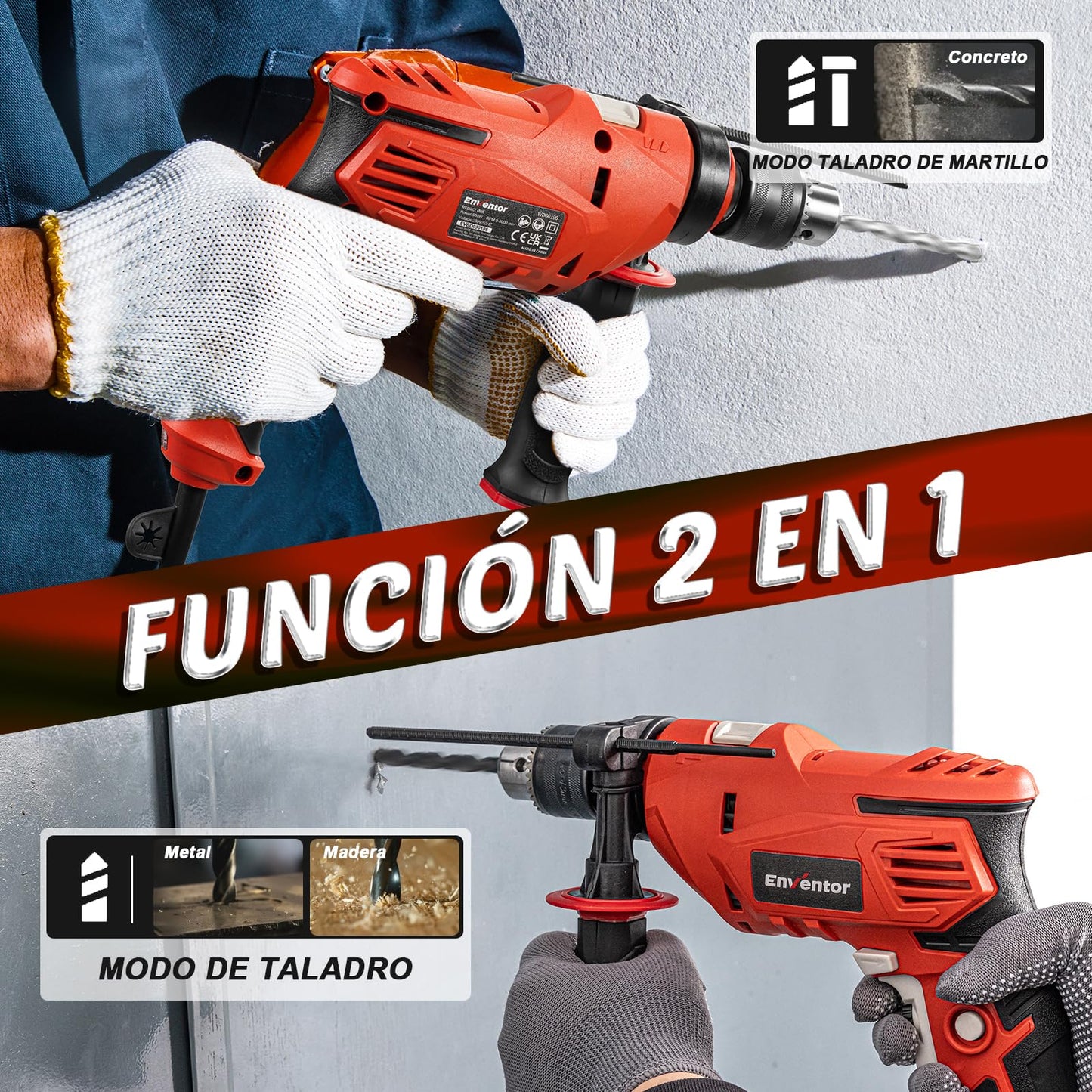 Enventor Taladro Percutor con Cable 900W.