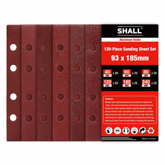 SHALL 120 hojas de lija, granos surtidos 40/60/80/120/180/240.