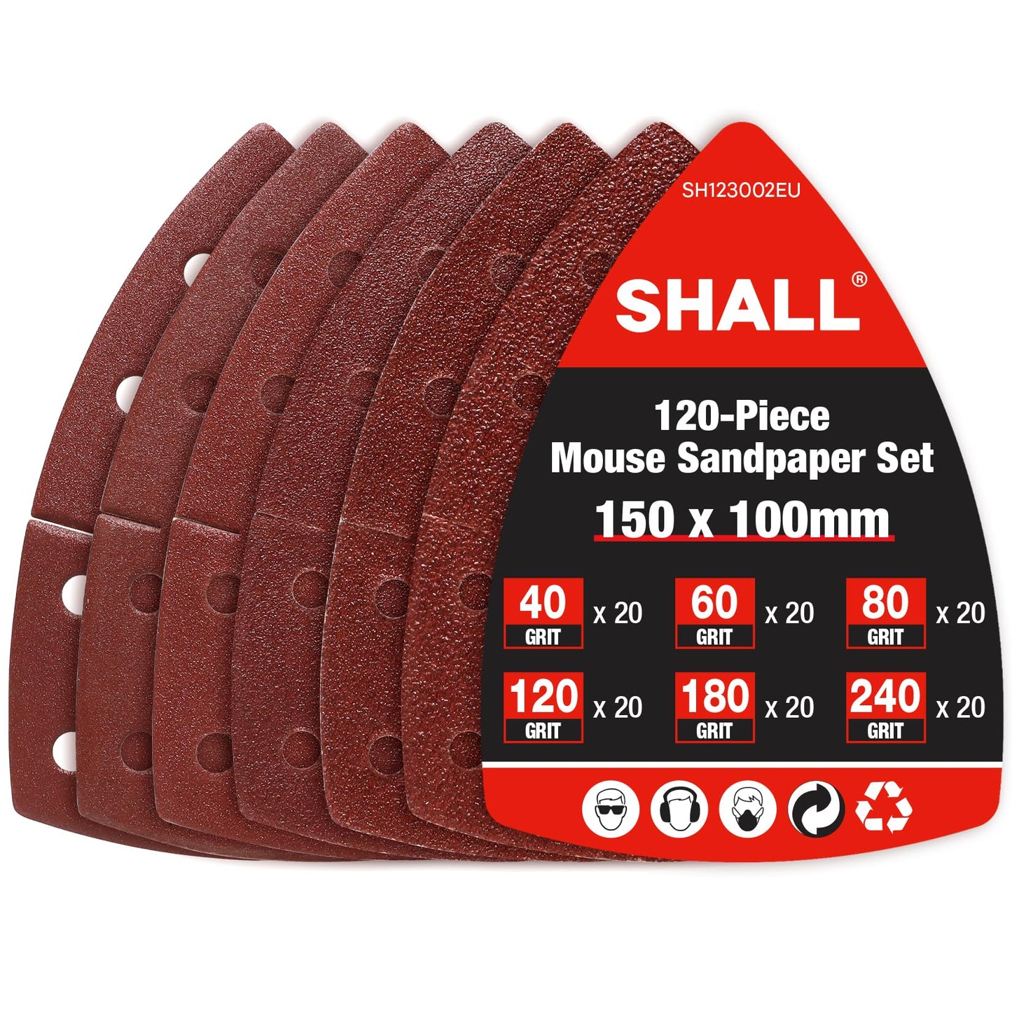 SHALL 120 hojas de lija, granos surtidos 40/60/80/120/180/240.