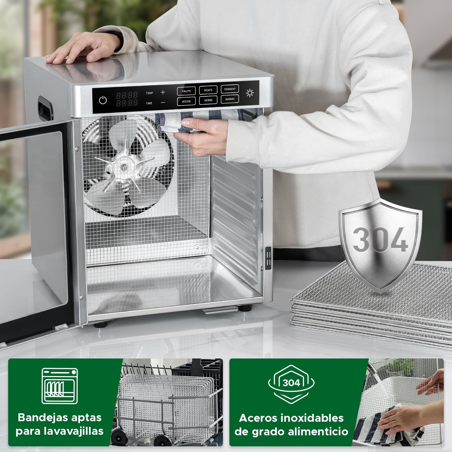 Kwasyo Deshidratador de Alimentos Acero Inoxidable 12 Bandejas.