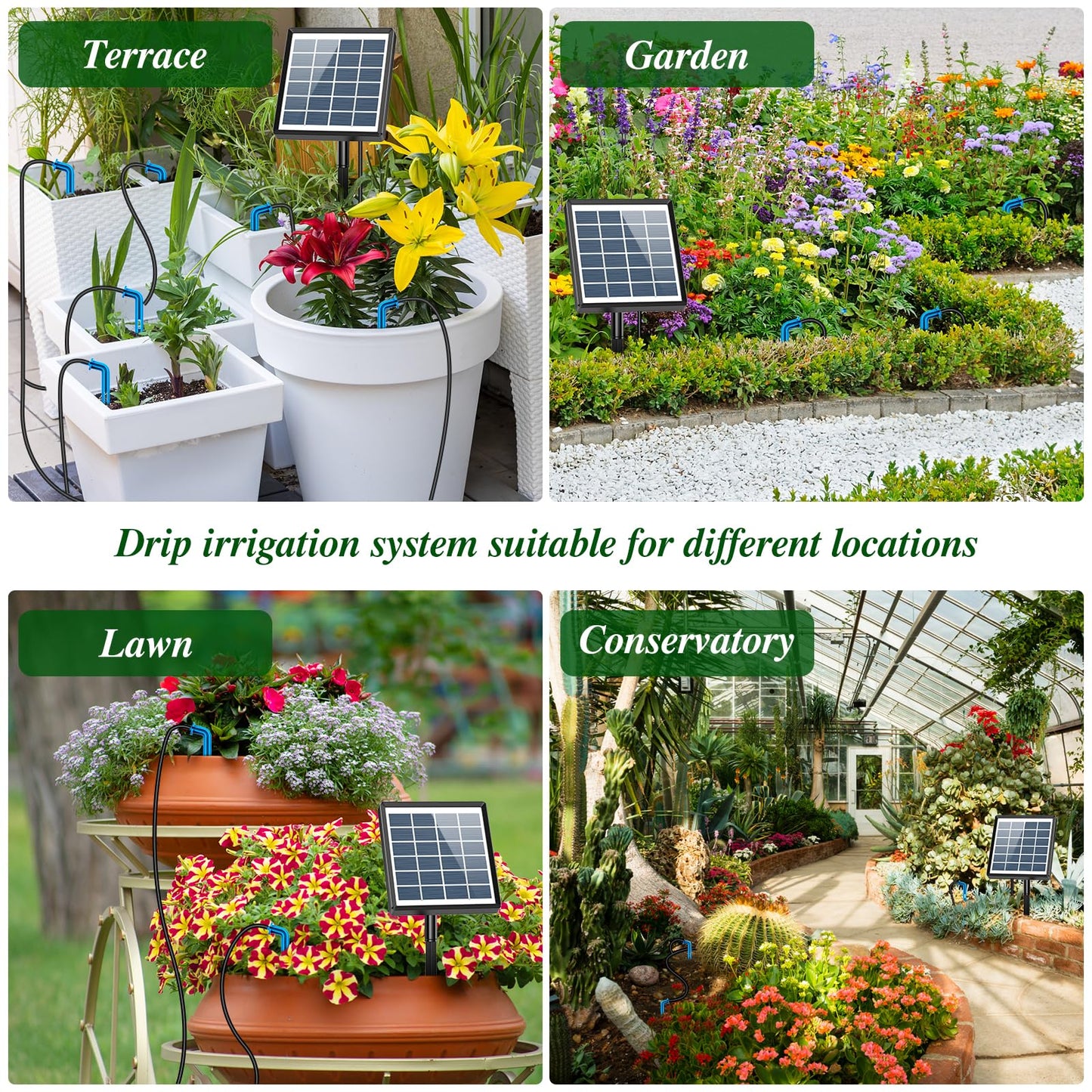 Sistema de Riego Solar para Jardín con 15 Micro Cabezales de Goteo.
