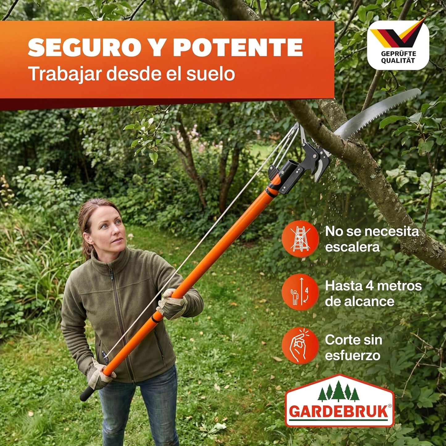 DEUBA® Tijeras de Podar Telescópica  de altura 2 en 1, 4 Metros.