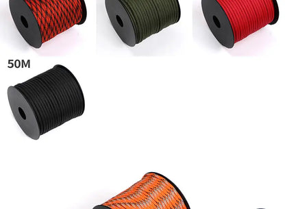 Cuerda de paracaídas de poliéster para exteriores, paragüero militar de 7 núcleos de 50/100M, 4mm, tienda de supervivencia para acampar, tendedero, 550