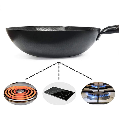 Sartén antiadherente de acero al carbono, Wok de 32cm con tapa