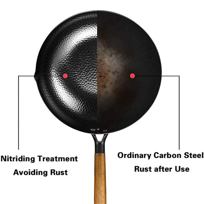 Sartén antiadherente de acero al carbono, Wok de 32cm con tapa