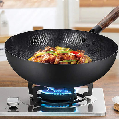 Sartén antiadherente de acero al carbono, Wok de 32cm con tapa