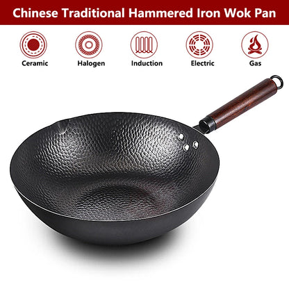 Sartén Wok de acero al carbono de 32 mm con tapa.