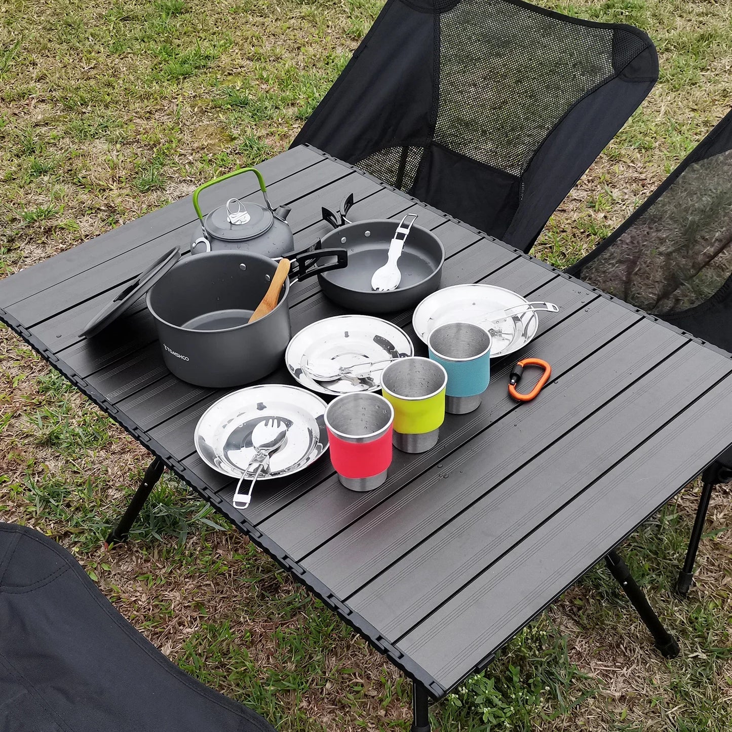 TOMSHOO, 21 Uds., utensilios de cocina para acampar, Kit de desorden, olla y sartén para acampar, juego de cocina para acampar al aire libre, senderismo, mochilero, equipo de supervivencia