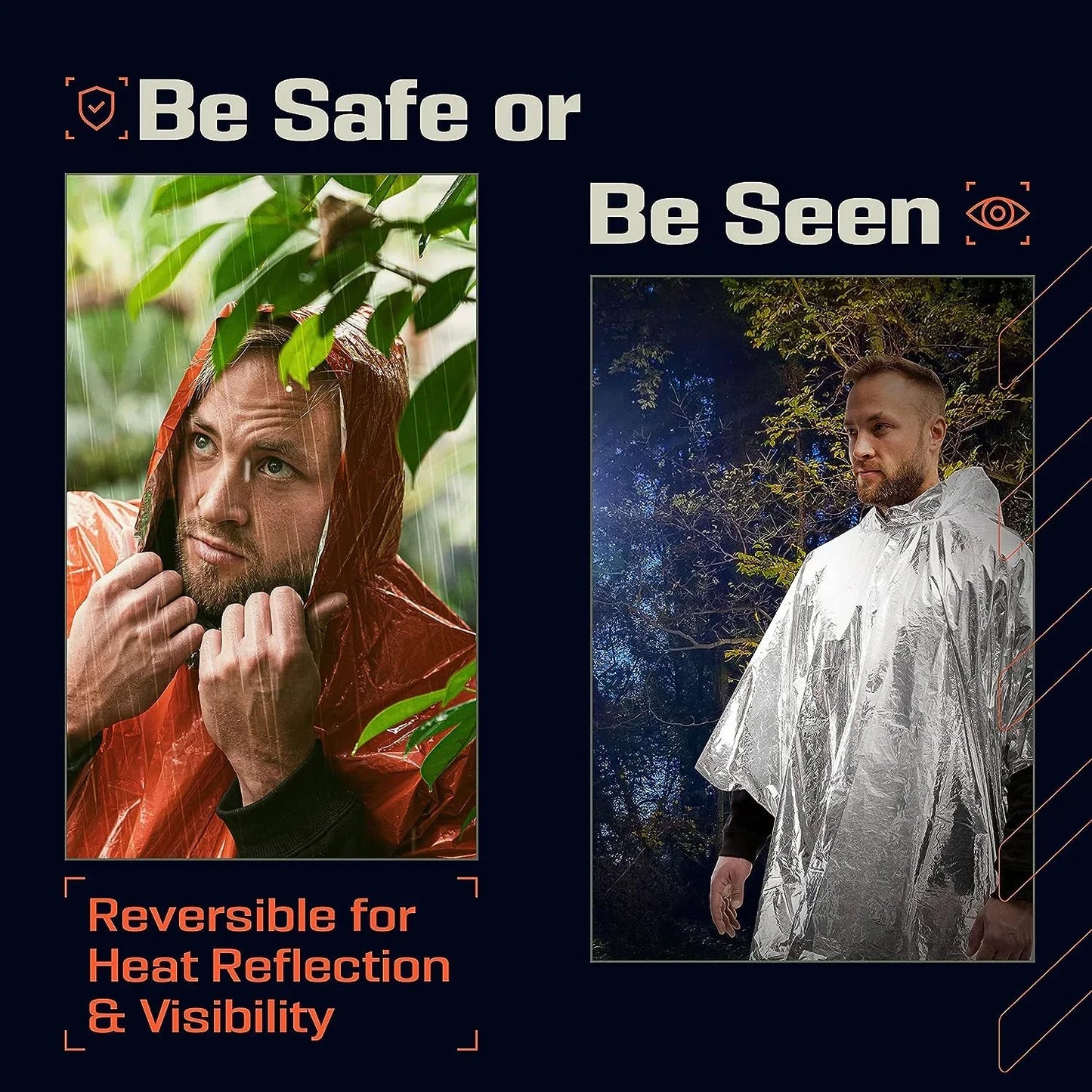 Chubasquero impermeable de emergencia, Poncho desechable de película de aluminio, ropa impermeable térmica cálida, mantas, herramientas de supervivencia, equipo de Camping