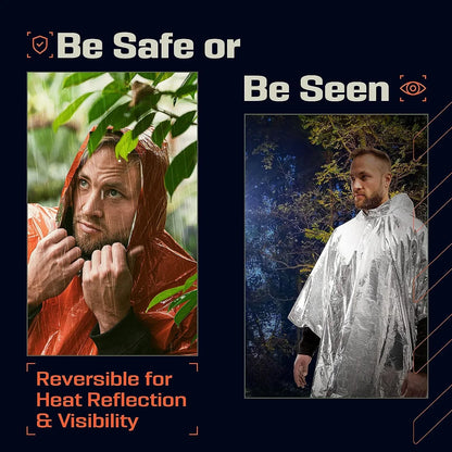 Chubasquero impermeable de emergencia, Poncho desechable de película de aluminio, ropa impermeable térmica cálida, mantas, herramientas de supervivencia, equipo de Camping