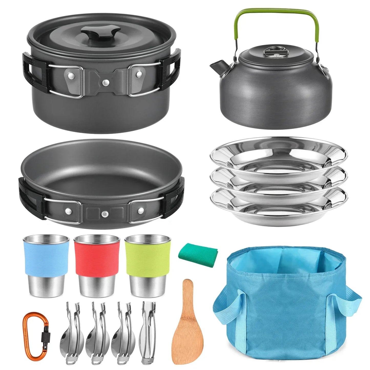 TOMSHOO, 21 Uds., utensilios de cocina para acampar, Kit de desorden, olla y sartén para acampar, juego de cocina para acampar al aire libre, senderismo, mochilero, equipo de supervivencia