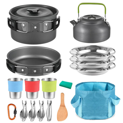 TOMSHOO, 21 Uds., utensilios de cocina para acampar, Kit de desorden, olla y sartén para acampar, juego de cocina para acampar al aire libre, senderismo, mochilero, equipo de supervivencia