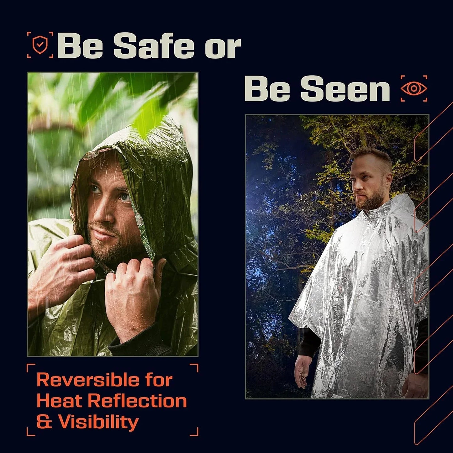 Chubasquero impermeable de emergencia, Poncho desechable de película de aluminio, ropa impermeable térmica cálida, mantas, herramientas de supervivencia, equipo de Camping