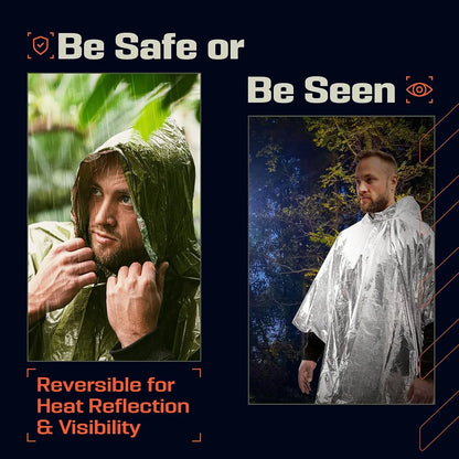 Chubasquero impermeable de emergencia, Poncho desechable de película de aluminio, ropa impermeable térmica cálida, mantas, herramientas de supervivencia, equipo de Camping