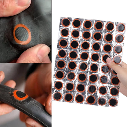 48 Uds. Parches de goma para pinchazos, Kit de reparación de tubos de neumáticos de bicicleta, sin pegamento, herramientas de reparación de pinchazos de tubo interior de bicicleta