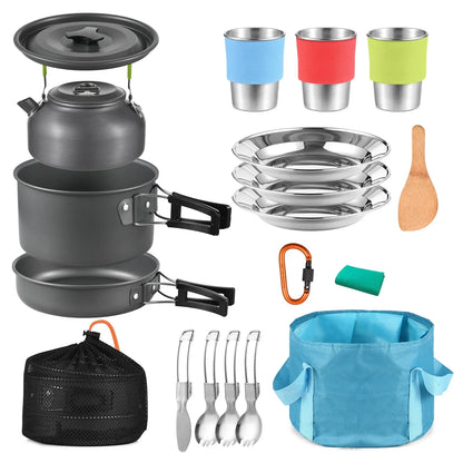 TOMSHOO, 21 Uds., utensilios de cocina para acampar, Kit de desorden, olla y sartén para acampar, juego de cocina para acampar al aire libre, senderismo, mochilero, equipo de supervivencia