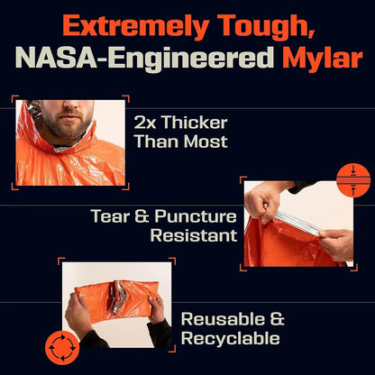 Chubasquero impermeable de emergencia, Poncho desechable de película de aluminio, ropa impermeable térmica cálida, mantas, herramientas de supervivencia, equipo de Camping