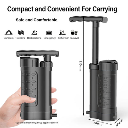 Bomba purificadora de agua, sistema de filtración de agua con filtro de agua de 0,01 micras, equipo de supervivencia de emergencia para exteriores, Camping y senderismo