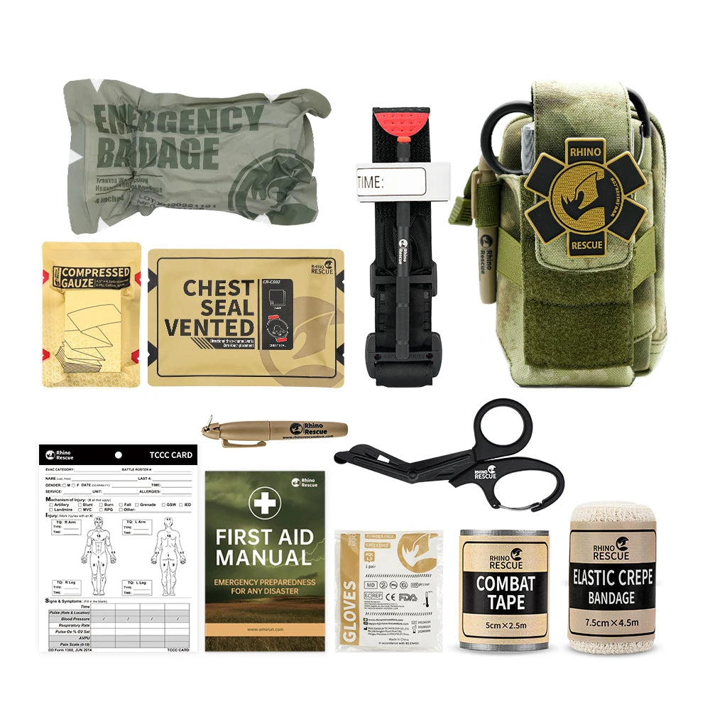 Bolsa EDC de rescate de rinoceronte, botiquín de primeros auxilios, Kit táctico de supervivencia para traumatismos, bolsas de herramientas de utilidad Molle para acampar y hacer senderismo