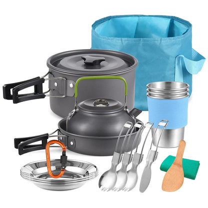 TOMSHOO, 21 Uds., utensilios de cocina para acampar, Kit de desorden, olla y sartén para acampar, juego de cocina para acampar al aire libre, senderismo, mochilero, equipo de supervivencia
