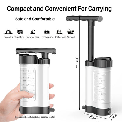 Bomba purificadora de agua, sistema de filtración de agua con filtro de agua de 0,01 micras, equipo de supervivencia de emergencia para exteriores, Camping y senderismo