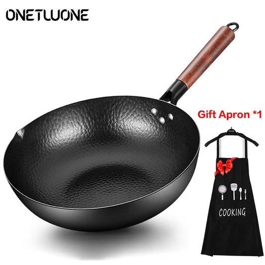 Sartén antiadherente de acero al carbono, Wok de 32cm con tapa