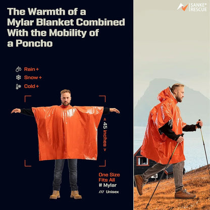 Chubasquero impermeable de emergencia, Poncho desechable de película de aluminio, ropa impermeable térmica cálida, mantas, herramientas de supervivencia, equipo de Camping