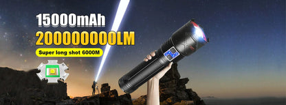 2025 Nuevas linternas LED de alta potencia de 15000 mAh 10000000 Linterna ultra potente LM, linterna recargable por USB, antorcha para acampar al aire libre